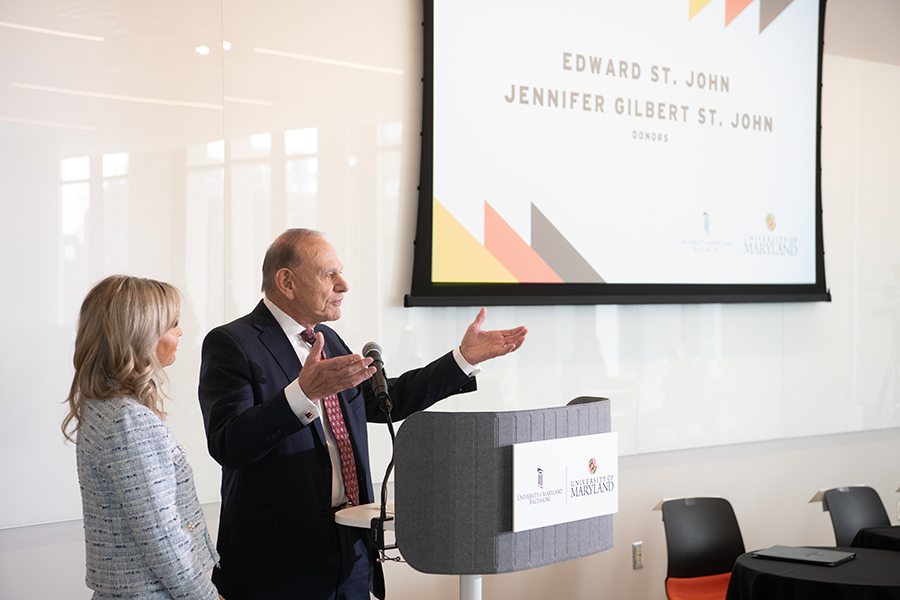 Jennifer and Edward St. John spoke during the ceremony announcing their generous gift to launch the Center for Translational Engineering and Medicine.