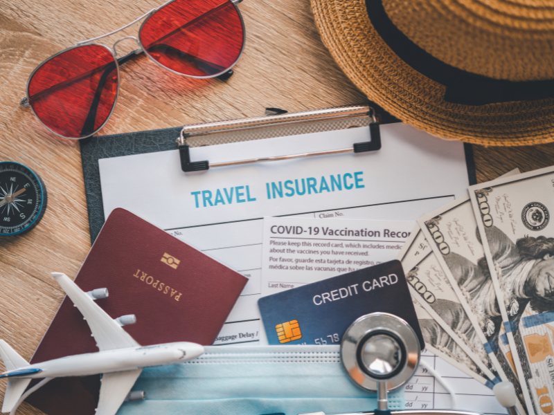 Travel items on a table