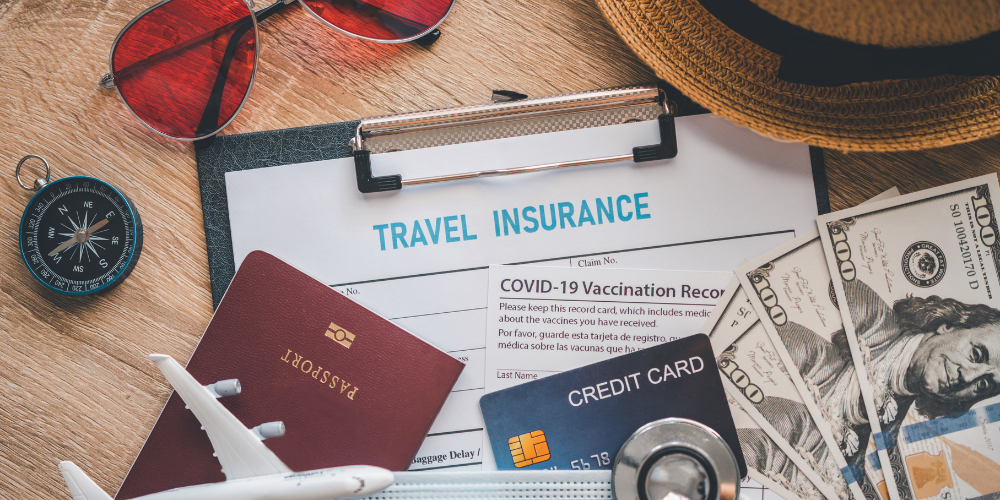 Travel items on a table