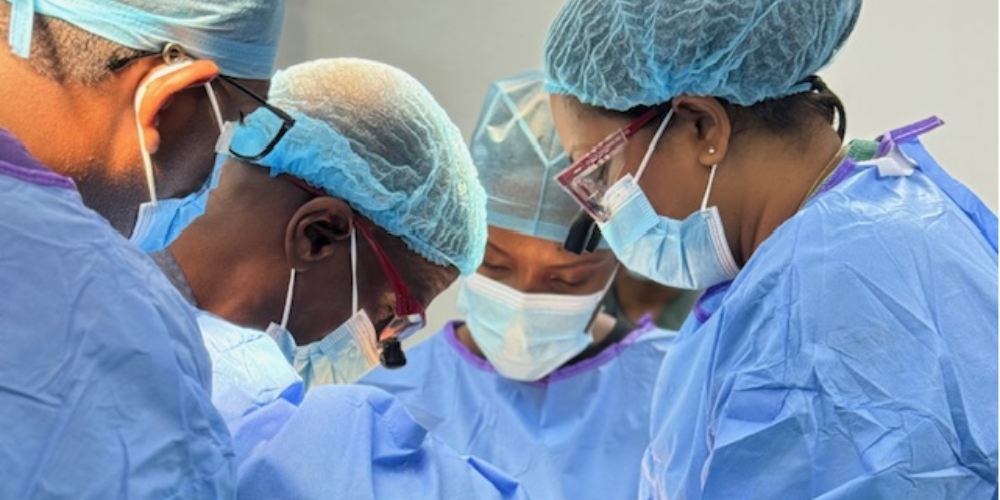 Dr. Rodney Taylor and colleagues perform a surgery in Guyana