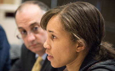 Maryland Carey Law Dean Donald B. Tobin, JD, mentors a student during 2016 IPE Day.