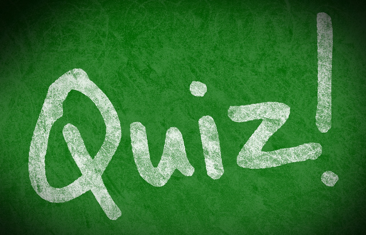Image of the word QUIZ written in chalk on a blackboard.  CC0 1.0 Universal license
